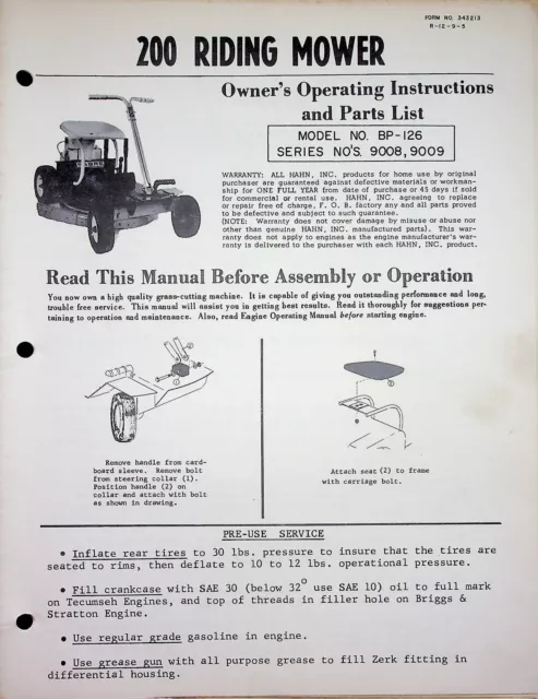 POW-R-BOY 300 32 Riding Mower Hahn Eclipse Lawn Operating Manual