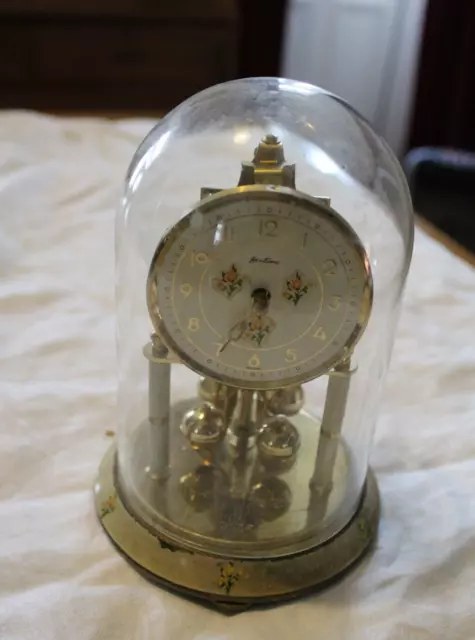 Vintage BENTIMA Anniversary Clock With Glass Dome & Torsion Wire