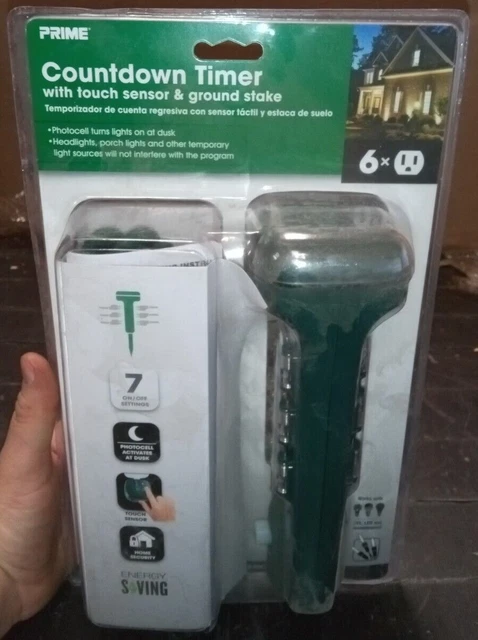 Temporizador exterior verde Prime 15A 125V 1875W estaca de potencia TNCDTSTK6 Prime TNCDTSTK6.