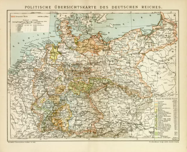 Deutsches Reich politisch historische Landkarte alte Karte Lithographie ca. 1892