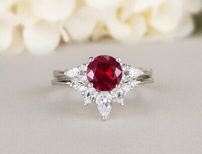 1ct Rubis & Diamant Fiançailles Argent Sterling Vintage Mariage Bague pour Elle