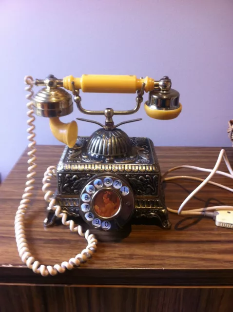 Vintage Telephone Rotary Dial Phone Solid Brass Antique Style, Untested.