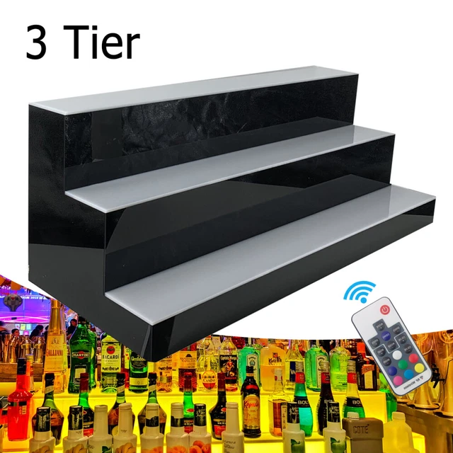 3 Step Illuminated LED Lighted Back Bar Glowing Liquor Bottle Display Shelf USA