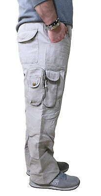 Pantalone da Lavoro Uomo Cargo Multitasche Cotone  XL XXL Beige Blu Officina