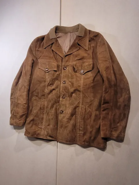 Vintage Echt Wild Leder Jacke Braun Holz Retro Größe 56 Y2k