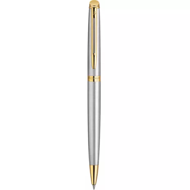 NEW Waterman Hemisphere Ballpoint Pen Stainless Steel Gold Trim Gift Box