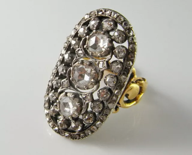 Georgian Rose Cut Diamond Panel Ring 18K Gold & Silver 18th C Wedding Engagement