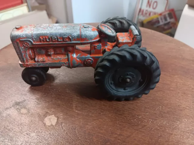 Vintage Hubley Kiddie Toy Orange Die Cast Metal Farm Tractor