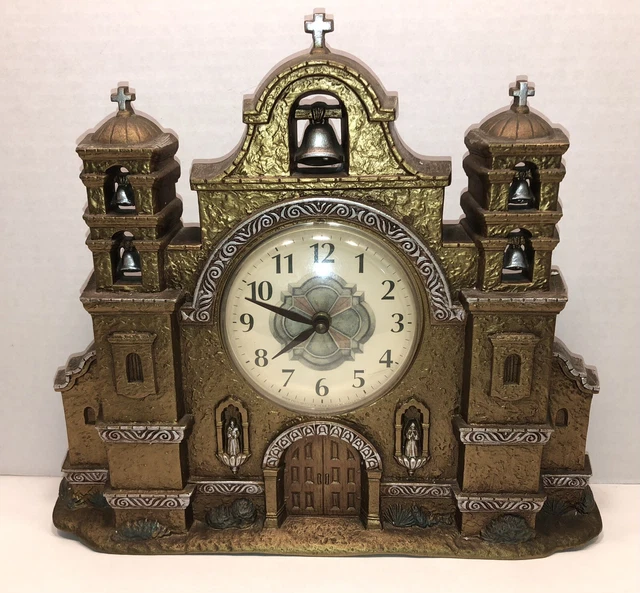 Vintage Home Interiors 1999 Spanish Mission Church Wall Clock 14.5” x 12.5”