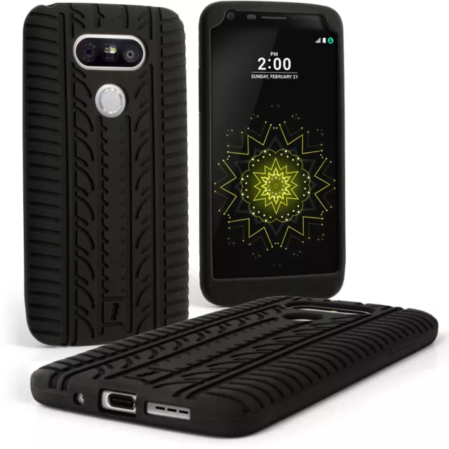 Black Tyre Silicone Gel Skin Case for LG G5 H850 Rubber Cover Screen Protector