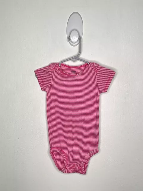Carters Striped One Piece Bodysuit Baby Girls Size 12 Months Short Sleevr Pink
