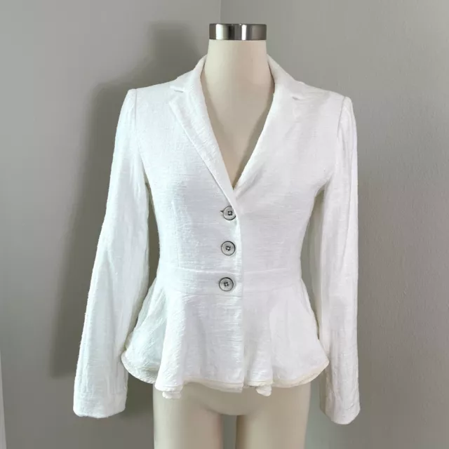 NANETTE LEPORE WOMENS 6 White Textured Peplum Jacket Three Button ...