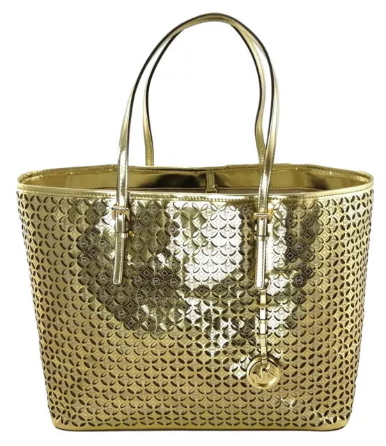 MICHAEL KORS MK Fiore Perforata Viaggio Borsa Grande pelle Oro
