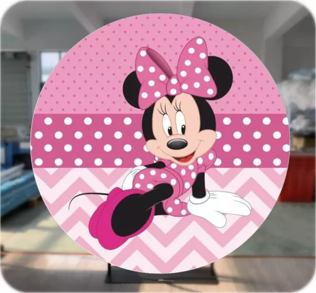 Personalise Round Minnie Mouse Backdrop Girls Birthday Party Background Decor