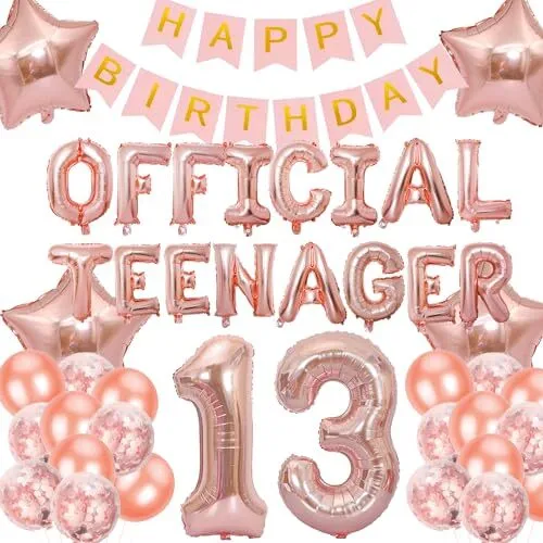Elicola 13th Birthday Decorations Rose Gold Official Teenager Balloons Banner UK