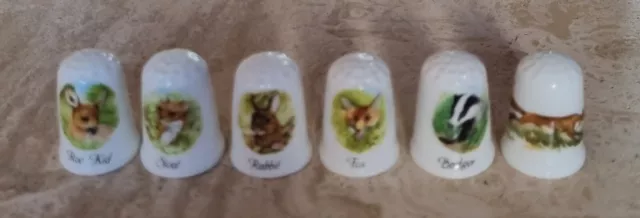 Set Of 6 English Fine Bone China Animal Thimbles