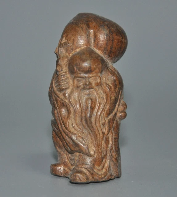 2.6"Ancient Chinese Old wood Carved Longevity god Shou Xing sculpture statue