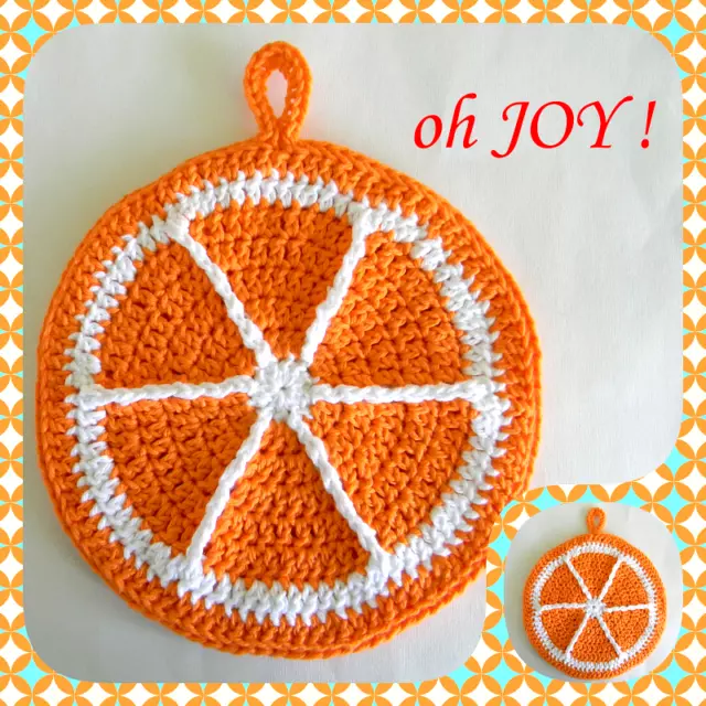 oh JOY! Handmade Crochet Potholder ~ Hot Pad ~ Trivet ~ Cotton 🍊Orange Slice🍊