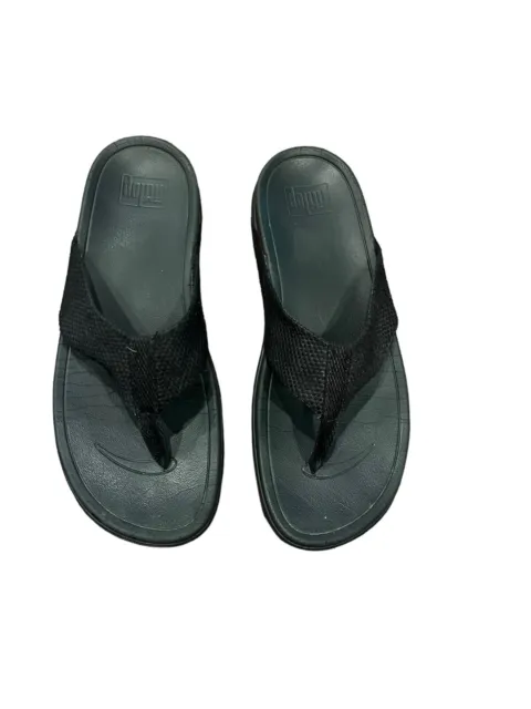 FitFlop Womens Sz 10 SURFA T-Strap Wedge Flip Flop Sandals H84-001 Black