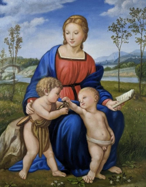 Madonna del cardellino Dipinto Olio su tela opera stupenda - Morello