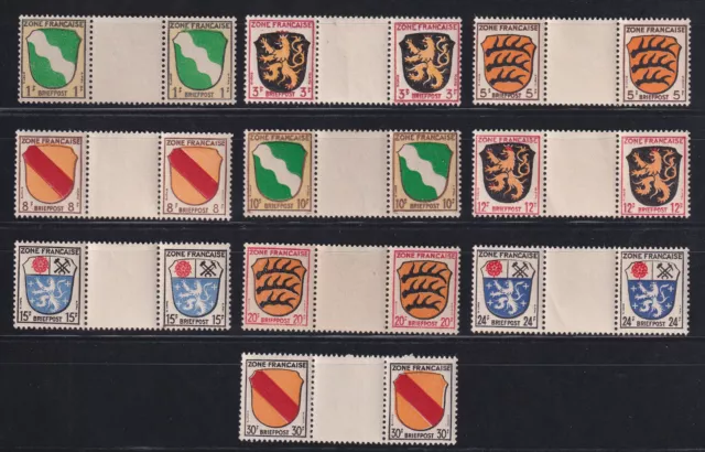 Französische Zone 1945 Mi.Nr. 1-10 Zwischenstegpaare postfrisch ** Wappen