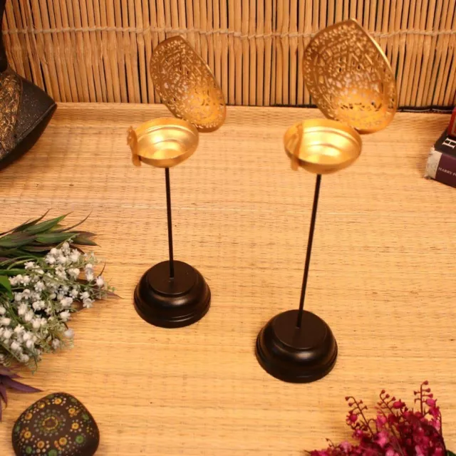 Fabriqué à la Main Fer Peint Paon Bougie Diya avec Socle pour Diwali Décoration