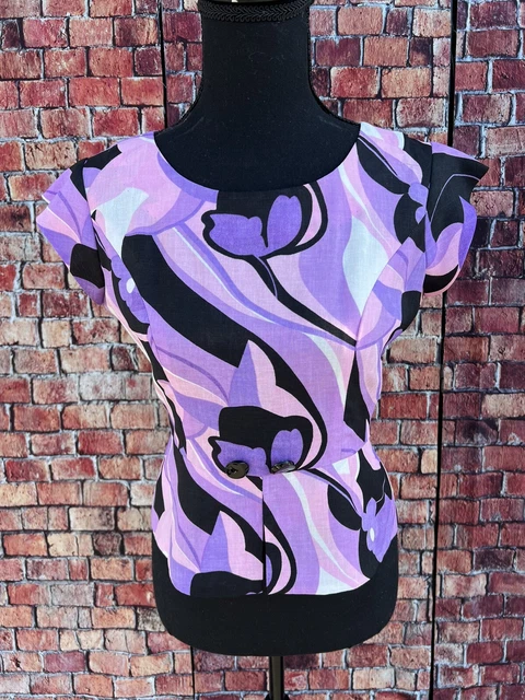 vintage 1960s Purple and Pink Floral blouse Back Zip Closure