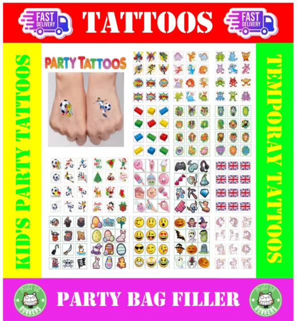 Kids Temporary Tattoos Childrens Boys Girls Loot Party Bag Fillers Pinata Fete