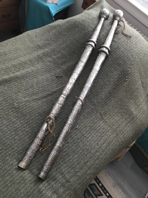 Large Vintage Set of 19th-20th Century Silver Burmese Dha Ceremonial Swords 