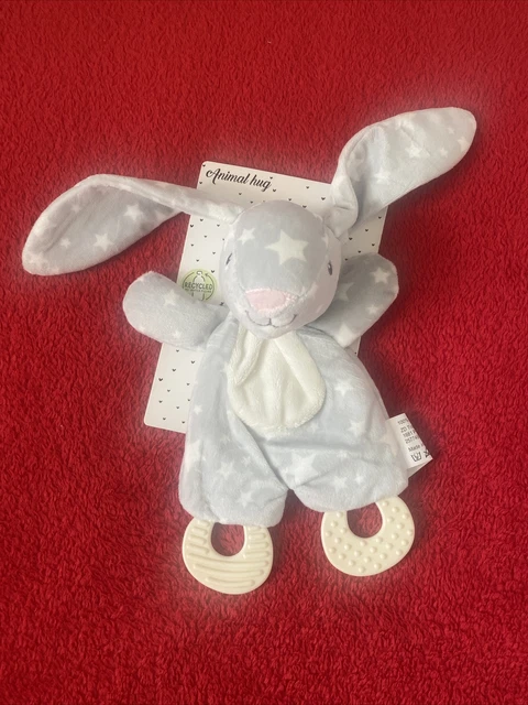 🇫🇷 Doudou Plat lapin gris étoiles Anneau Bruissant ZDT 100 % NEUF