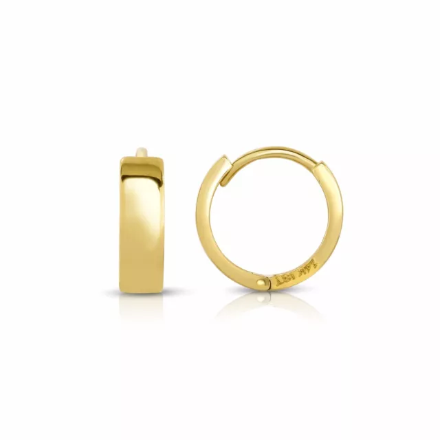 MCS Jewelry 14 Karat Yellow Gold Small Wide Huggie Hoop Earrings 12mm 1.9 Grams