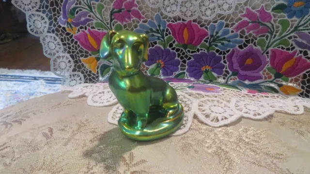 Zsolnay Green Eosin Beautiful Dog Figure