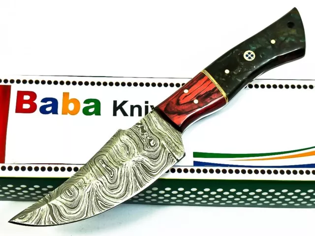8.1" CUSTOM HANDMADE DAMASCUS Steel Hunting Skinner Knife with Acrylic Grip