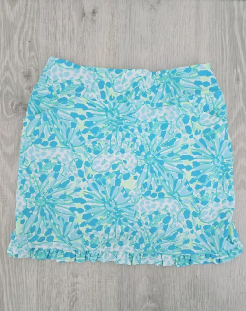 Jean Pierre Klifa Leopard Lane Floral Green Blue Ruffle Short Skort Skirt L