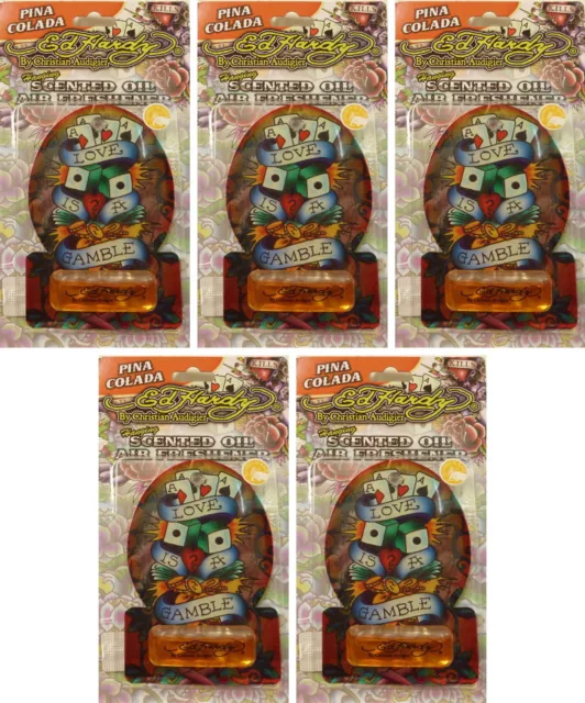 Lot Of 5 Ed Hardy Hanging Scented Oil Car Air Freshener - Pina Colada Auto