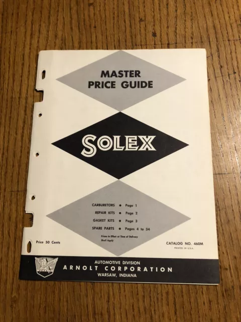 Solex Carburetor Price Guide Spare Parts List Catalog Numbers Manual Book Carb