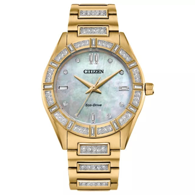 Citizen Eco-Drive Women's Crystal collection Gold-Tone 34MM Watch EM1022-51D