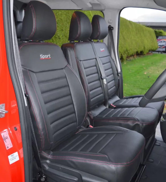 Renault Trafic Sport Waterproof Leather Look Quilted Seat Covers with Logos