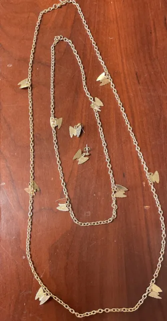 Butterfly 52" Flutter Byes Necklace or 32" & 20" & Post Earring Set Gold Tone