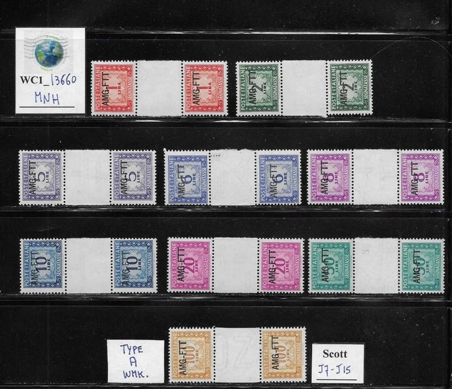 WC1_13660. ITALY: TRIESTE FTT. Gutter pairs 1950 postage dues. Scott J7-J15.MNH