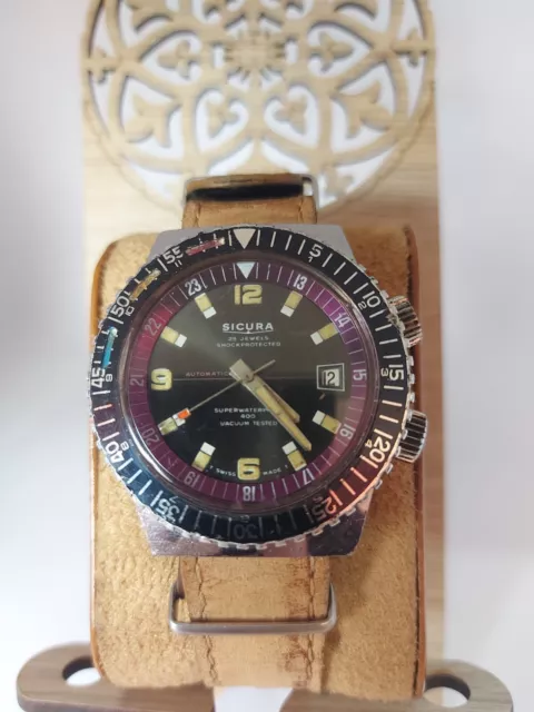 BIG SICURA BREITLING 24 HRS "SUPER WATERPROOF" AUTOMATIC TWO CROWNS.70s