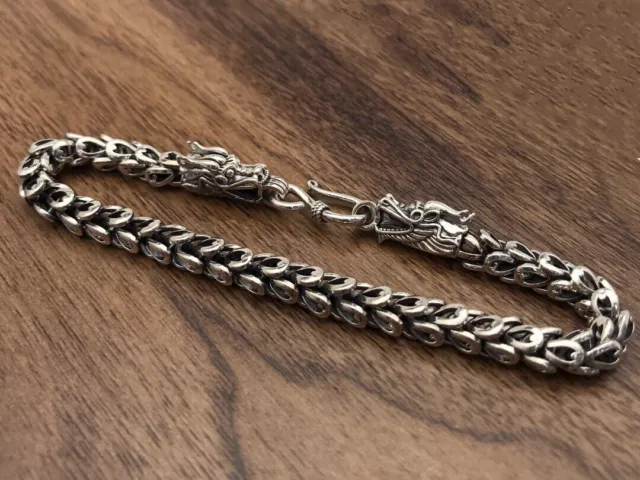 Echte 925 Sterlingsilber Halskette Männer Frauen 6 mm Doppel Drachenkopf Link Geschenk 2