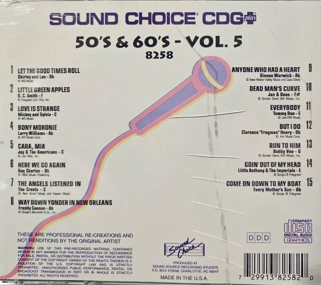 Sc8258 50'S 60'S     Sound Choice Karaoke Cdg  Lot Wa