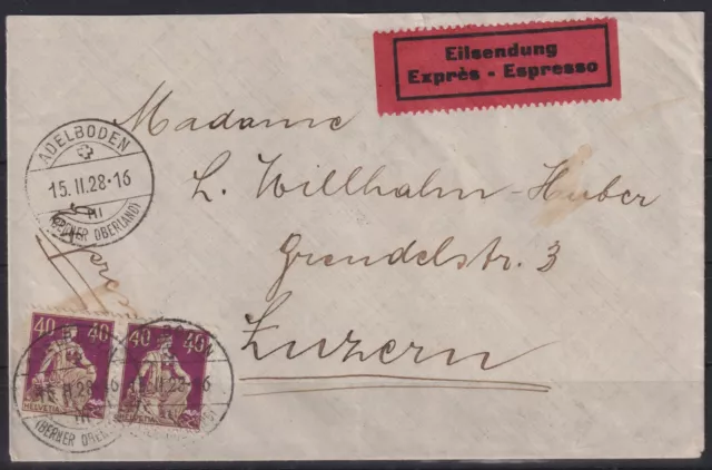 AA077) Schweiz Eilsendung Express 1928 Adelboden nach Luzern