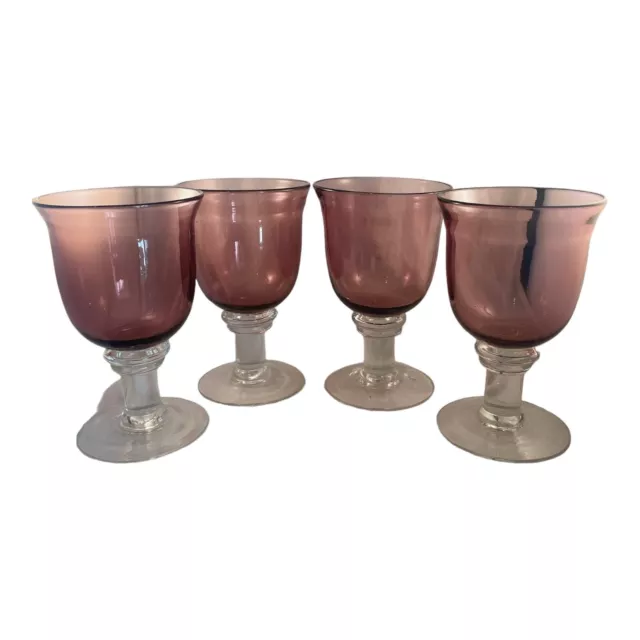 Set of 4 Artland Art Glass Water Wine Goblets Glasses Iris Plum 8in Hand Blown 3