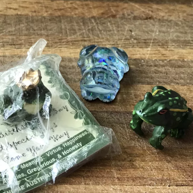 3 Mini Frogs Lot - Ceramic Glass Resin - Prince Toad Decor Figurine Statute