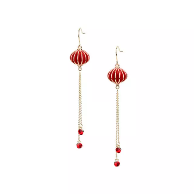 Red Lantern Tassel Earrings for Women - Chinese Style Beaded Statement-RO