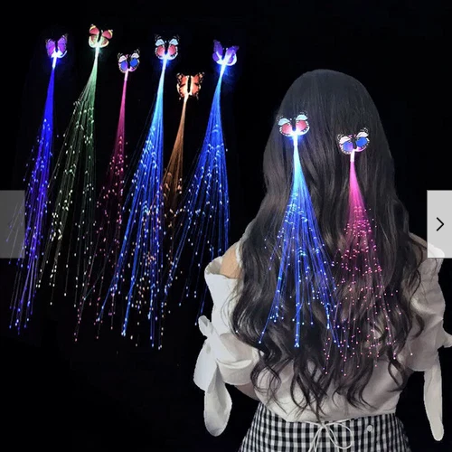 10x LED Light UP Hair Butterfly Flashing Fiber Girl Hair Braid Pin Bow PARTY Toy