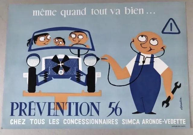 AFFICHE Poster Originale 1956 PUBLICITAIRE GARAGE VOITURE Déco Années 50  TBE