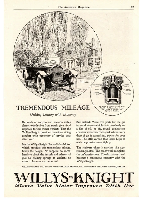 1922 Willys-Knight Sleeve Valve Motor Willys-Overland Inc. Toledo Ohio Print Ad